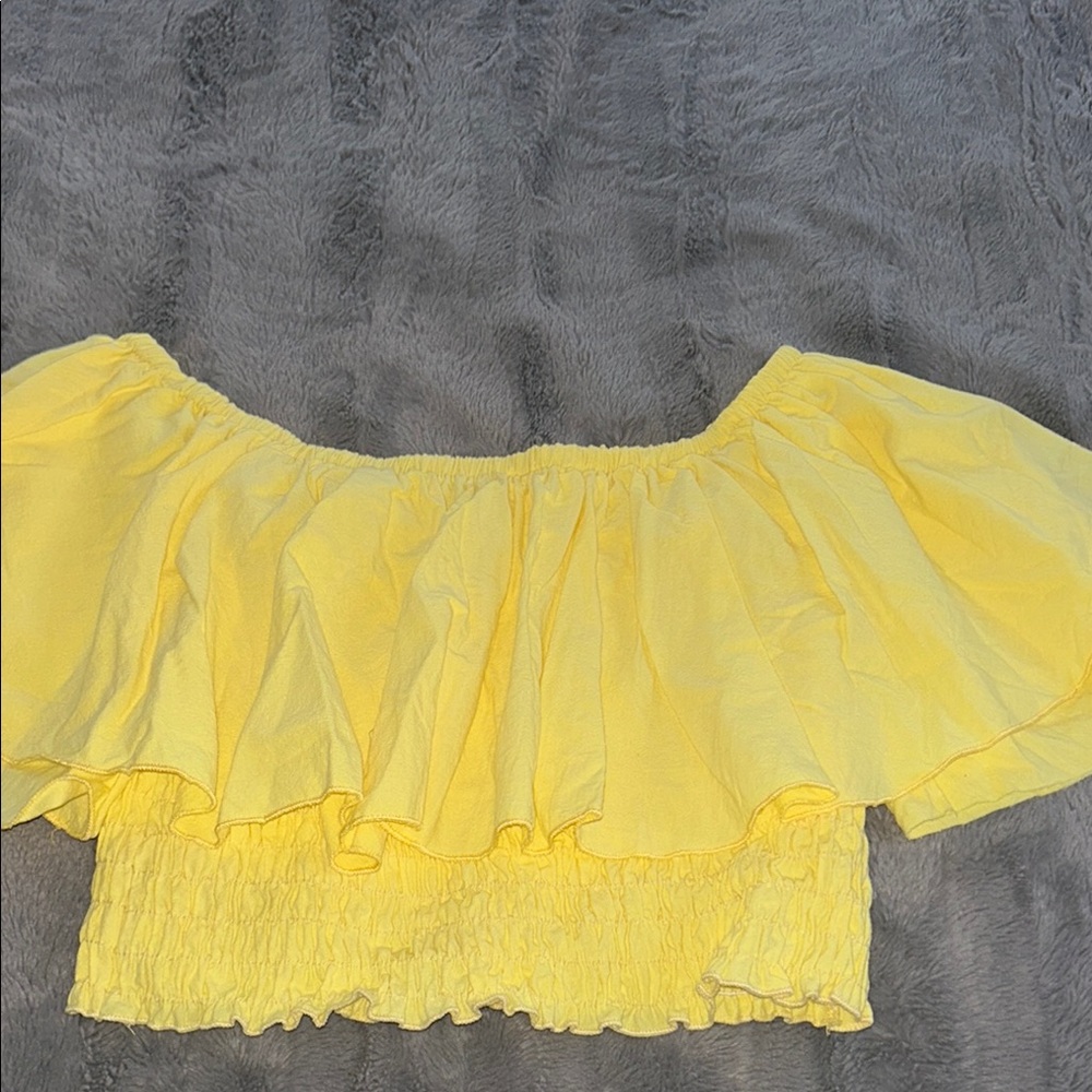 Yellow Ruffled Smocked Crop Blouse
